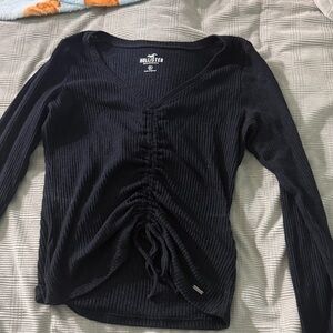 Hollister Women's Black Gathered Long Sleeve Top